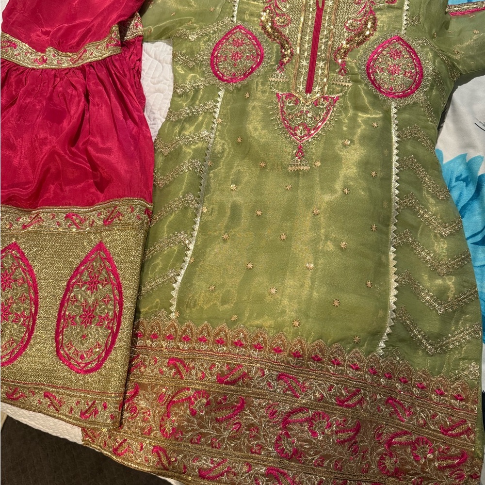 Elegant Green and Pink Dress